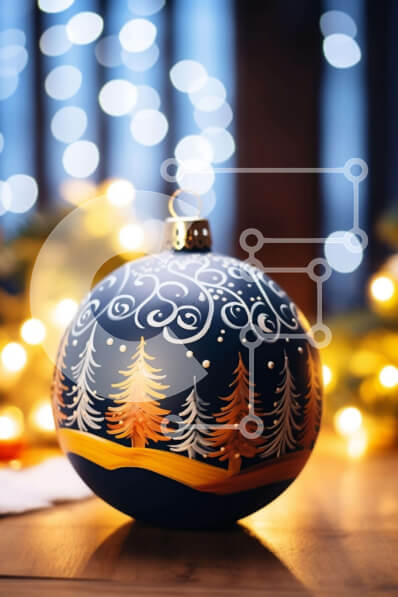 Intra Συλλεκτικό Ξύλινο Παζλ Plywood  4mm - Στολίδι μπλε μπάλας με πεύκα και νιφάδες χιονιού Σε Ξύλινο Κουτί - Διαστάσεις: 10x10 cm – 25 κομμάτια