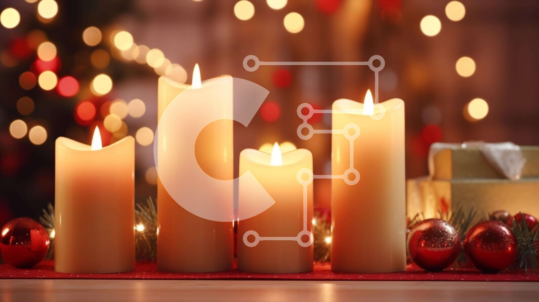 Intra Συλλεκτικό Ξύλινο Παζλ Plywood  4mm - Χριστουγεννιάτικα κεριά και διακοσμητικά σε ένα τραπέζι Σε Ξύλινο Κουτί - Διαστάσεις: 10x10 cm – 25 κομμάτια