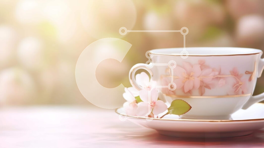 Σετ των 2 Intra Συλλεκτικό Ξύλινο Παζλ Plywood  4mm - Λευκό φλιτζάνι καφέ και πιατάκι με ροζ λουλούδια στο τραπέζι Σε Ξύλινο Κουτί - Διαστάσεις: 10x10 cm – 25 κομμάτια