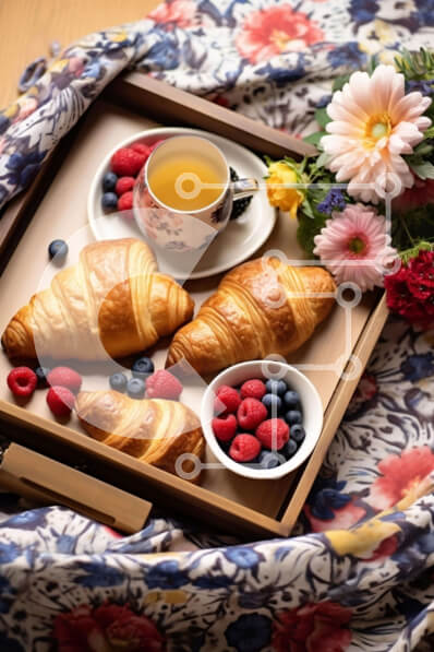 Σετ των 2 Intra Συλλεκτικό Ξύλινο Παζλ Plywood  4mm - Δίσκος με κρουασάν, μούρα και λουλούδια Σε Ξύλινο Κουτί - Διαστάσεις: 10x10 cm – 25 κομμάτια