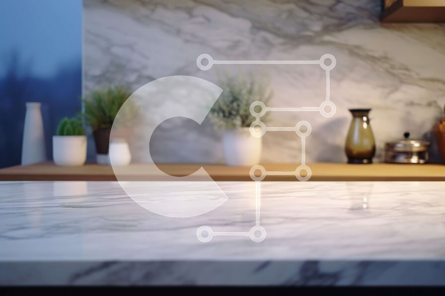 Intra Συλλεκτικό Ξύλινο Παζλ Plywood  4mm - Μαρμάρινος πάγκος κουζίνας με συμμετρικά φυτά σε γλάστρες Σε Ξύλινο Κουτί - Διαστάσεις Puzzle: 10x10 cm – 25 κομμάτια