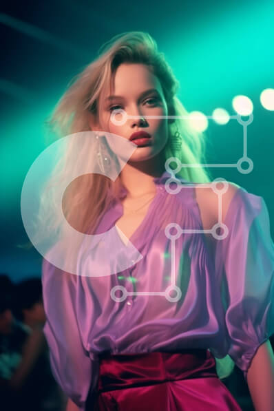 Intra Συλλεκτικό Ξύλινο Παζλ Plywood  4mm - Κομψή γυναίκα με ζωντανή στολή ποζάρει μπροστά από νέον φόντο Σε Ξύλινο Κουτί - Διαστάσεις Puzzle: 10x10 cm – 25 κομμάτια