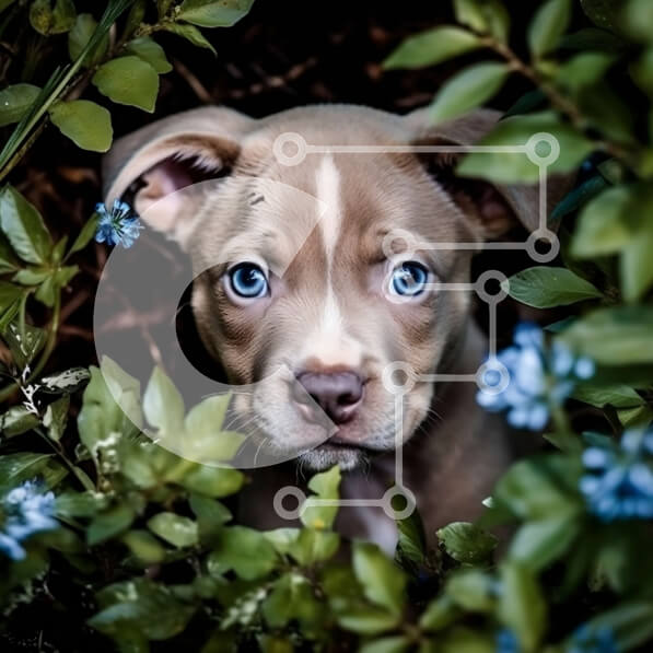 Intra Συλλεκτικό Ξύλινο Παζλ Plywood  4mm - Χαριτωμένο καφέ και λευκό κουτάβι με μπλε μάτια που κρυφοκοιτάζουν πίσω από έναν θάμνο Σε Ξύλινο Κουτί - Διαστάσεις: 10x10 cm – 25 κομμάτια