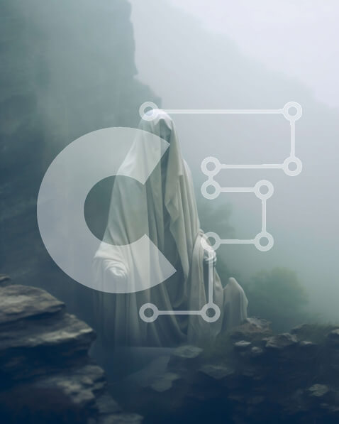 Intra Συλλεκτικό Ξύλινο Παζλ Plywood  4mm - Εκπληκτικό άγαλμα ενός ατόμου σε έναν βραχώδη βράχο με μια ομιχλώδη κοιλάδα από κάτω Σε Ξύλινο Κουτί - Διαστάσεις Puzzle: 10x10 cm – 25 κομμάτια