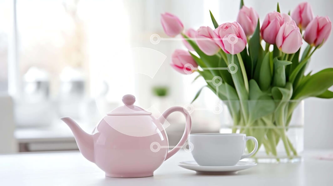 Σετ των 2 Intra Συλλεκτικό Ξύλινο Παζλ Plywood  4mm - Ροζ τσαγιέρα και φλιτζάνι με βάζο με ροζ τουλίπες Σε Ξύλινο Κουτί - Διαστάσεις: 10x10 cm – 25 κομμάτια