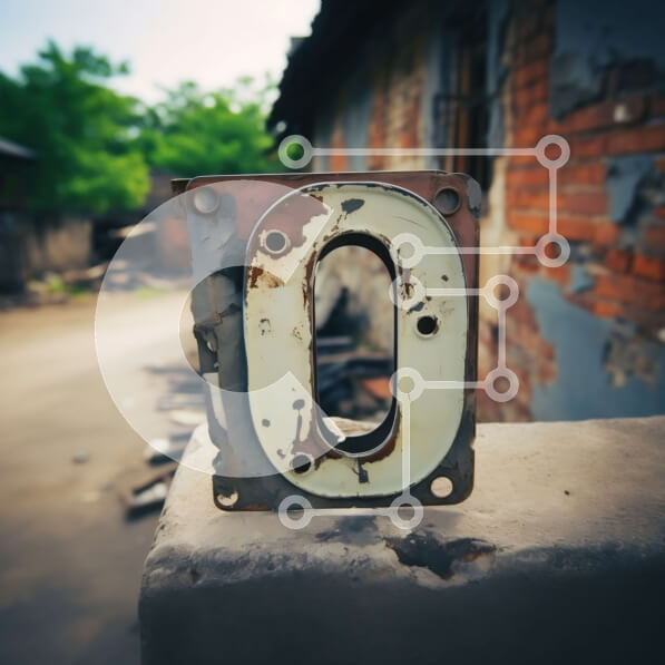 Intra Συλλεκτικό Ξύλινο Παζλ Plywood  4mm - Ρουστίκ εικόνα ενός σκουριασμένου μεταλλικού αριθμού 0 σε έναν ερειπωμένο τοίχο από τούβλα Σε Ξύλινο Κουτί - Διαστάσεις Puzzle: 10x10 cm – 25 κομμάτια