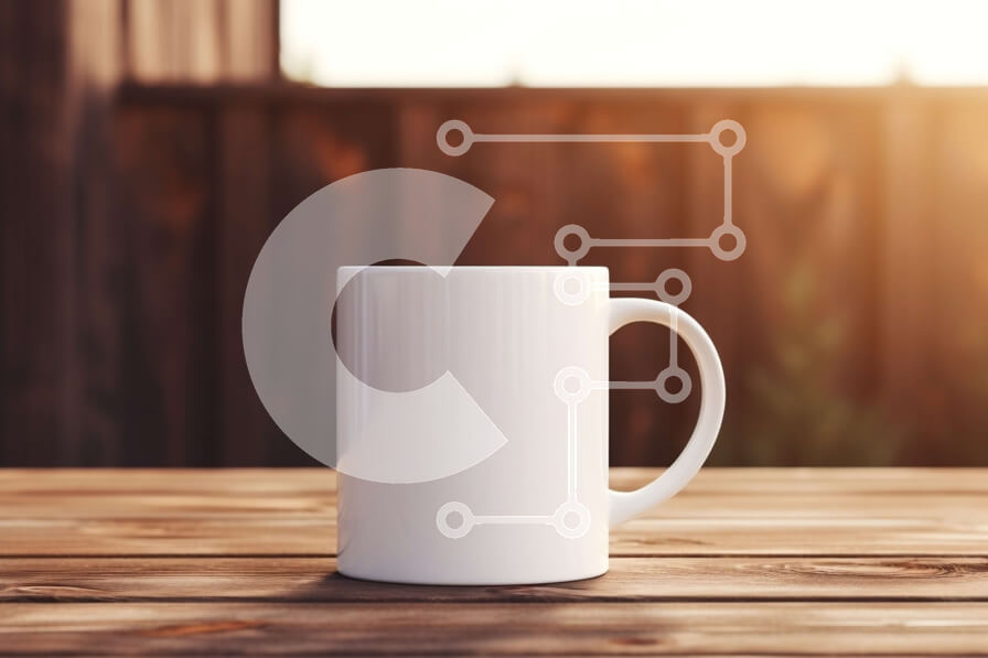 Intra Συλλεκτικό Ξύλινο Παζλ Plywood  4mm - Άδεια λευκή κούπα καφέ σε ξύλινο τραπέζι με φόντο μπλε του ουρανού Σε Ξύλινο Κουτί - Διαστάσεις Puzzle: 10x10 cm – 25 κομμάτια