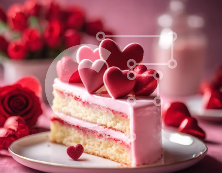 Σετ των 2 Intra Συλλεκτικό Ξύλινο Παζλ Plywood  4mm - Τούρτα του Αγίου Βαλεντίνου με κόκκινες καρδιές και τριαντάφυλλα Σε Ξύλινο Κουτί - Διαστάσεις: 10x10 cm – 25 κομμάτια