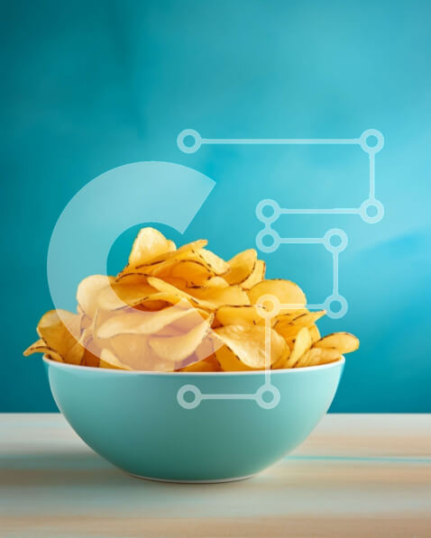 Σετ των 2 Intra Συλλεκτικό Ξύλινο Παζλ Plywood  4mm - Μπολ με πατατάκια σε ξύλινο τραπέζι με φόντο μπλε του ουρανού Σε Ξύλινο Κουτί - Διαστάσεις: 10x10 cm – 25 κομμάτια