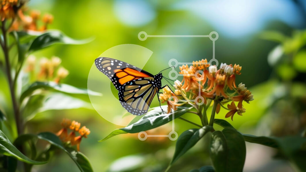 Intra Συλλεκτικό Ξύλινο Παζλ Plywood  4mm - Πεταλούδα Monarch σε πορτοκαλί λουλούδι με πράσινο φύλλωμα Σε Ξύλινο Κουτί - Διαστάσεις: 10x10 cm – 25 κομμάτια