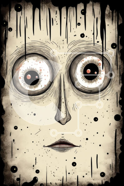 Intra Συλλεκτικό Ξύλινο Παζλ Plywood  4mm - Πρόσωπο σαν καρτούν με μεγάλα μάτια και μπογιά που στάζει Σε Ξύλινο Κουτί - Διαστάσεις Puzzle: 10x10 cm – 25 κομμάτια