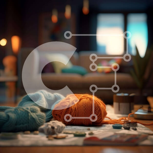 Intra Συλλεκτικό Ξύλινο Παζλ Plywood  4mm - Σκηνή χειροτεχνίας με νήματα, βελόνες πλεξίματος και βελονάκι Σε Ξύλινο Κουτί - Διαστάσεις Puzzle: 10x10 cm – 25 κομμάτια