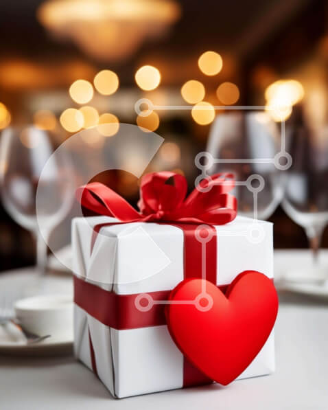 Intra Συλλεκτικό Ξύλινο Παζλ Plywood  4mm - Κόκκινο κουτί δώρου σε σχήμα καρδιάς με ποτήρια κρασιού και ασημικά Σε Ξύλινο Κουτί - Διαστάσεις Puzzle: 10x10 cm – 25 κομμάτια