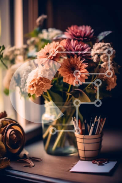 Intra Συλλεκτικό Ξύλινο Παζλ Plywood  4mm - Ειρηνική εικόνα αποξηραμένων λουλουδιών στο περβάζι με σημειωματάριο και στυλό Σε Ξύλινο Κουτί - Διαστάσεις Puzzle: 10x10 cm – 25 κομμάτια