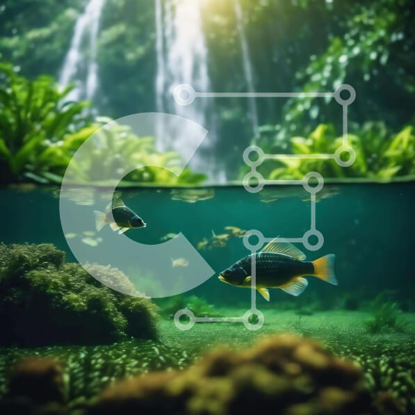 Intra Συλλεκτικό Ξύλινο Παζλ Plywood  4mm - Τροπικά ψάρια που κολυμπούν στο ενυδρείο με φυτά και καταρράκτη Σε Ξύλινο Κουτί - Διαστάσεις: 10x10 cm – 25 κομμάτια