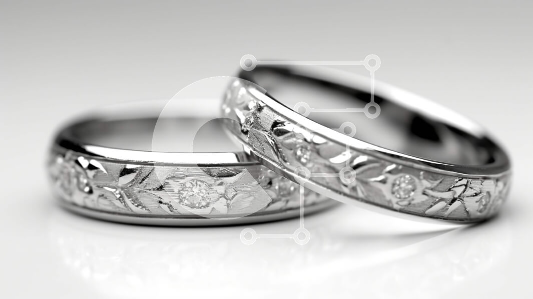 Σετ των 2 Intra Συλλεκτικό Ξύλινο Παζλ Plywood  4mm - Κομψή εικόνα από ασημένιες βέρες με φλοράλ γκραβούρες Σε Ξύλινο Κουτί - Διαστάσεις: 10x10 cm – 25 κομμάτια