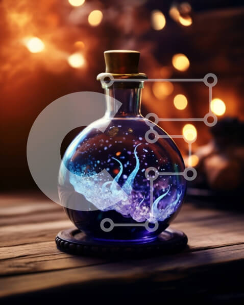 Intra Συλλεκτικό Ξύλινο Παζλ Plywood  4mm - Λαμπερό υγρό σε γυάλινο μπουκάλι με φελλό σε ξύλινο τραπέζι τη νύχτα Σε Ξύλινο Κουτί - Διαστάσεις Puzzle: 10x10 cm – 25 κομμάτια