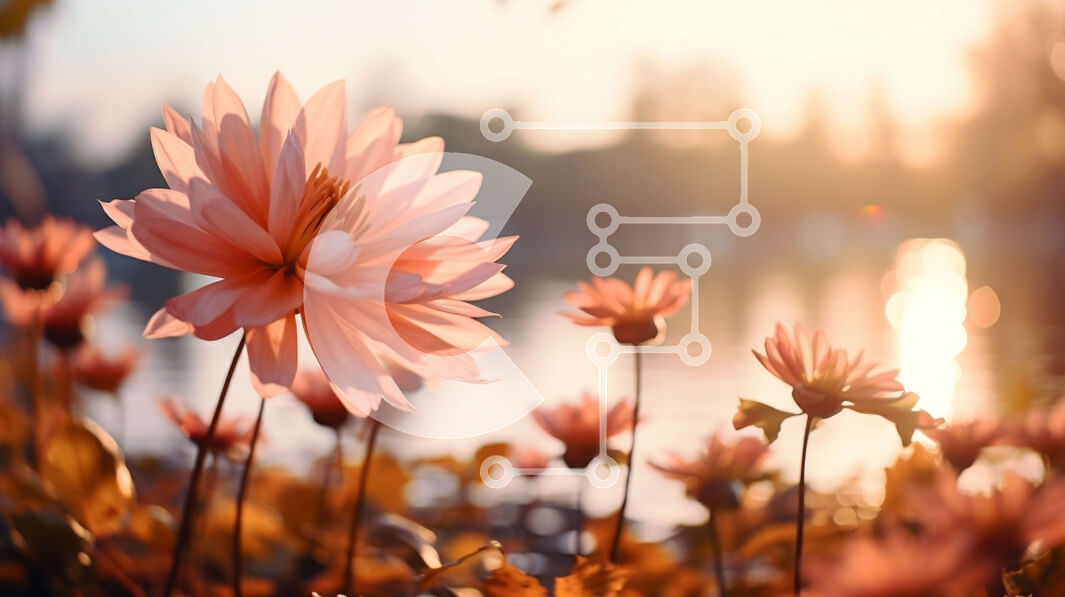 Intra Συλλεκτικό Ξύλινο Παζλ Plywood  4mm - Κοντινό πλάνο ροζ λουλουδιών με νερό και δέντρα στο φόντο Σε Ξύλινο Κουτί - Διαστάσεις: 10x10 cm – 25 κομμάτια