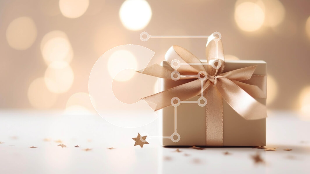 Intra Συλλεκτικό Ξύλινο Παζλ Plywood  4mm - Κουτί δώρου με χρυσή κορδέλα και αστέρια σε φόντο φώτα Bokeh Σε Ξύλινο Κουτί - Διαστάσεις: 10x10 cm – 25 κομμάτια