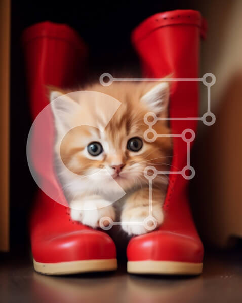 Σετ των 2 Intra Συλλεκτικό Ξύλινο Παζλ Plywood  4mm - Περίεργο γατάκι που κρυφοκοιτάζει από κόκκινες μπότες Σε Ξύλινο Κουτί - Διαστάσεις: 10x10 cm – 25 κομμάτια