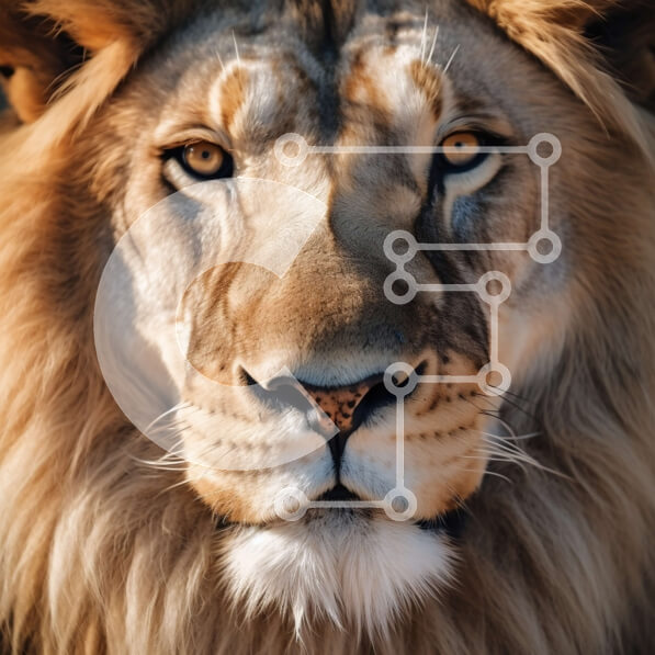 Intra Συλλεκτικό Ξύλινο Παζλ Plywood  4mm - Μια κοντινή πλάνο του προσώπου ενός λιονταριού με διαπεραστικά μάτια και μια βασιλική έκφραση Σε Ξύλινο Κουτί - Διαστάσεις: 10x10 cm – 25 κομμάτια