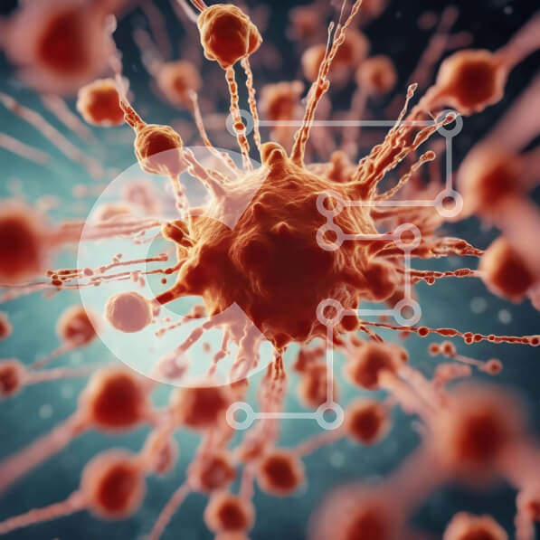 Intra Συλλεκτικό Ξύλινο Παζλ Plywood  4mm - 3D εικόνα του πορτοκαλί καρκινικού κυττάρου με τα ερυθρά αιμοσφαίρια Σε Ξύλινο Κουτί - Διαστάσεις Puzzle: 10x10 cm – 25 κομμάτια