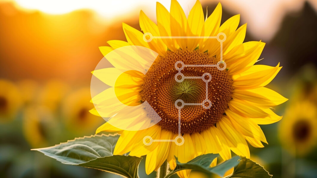 Intra Συλλεκτικό Ξύλινο Παζλ Plywood  4mm - Δονούμενος ηλίανθος σε ένα χωράφι στο ηλιοβασίλεμα Σε Ξύλινο Κουτί - Διαστάσεις: 10x10 cm – 25 κομμάτια