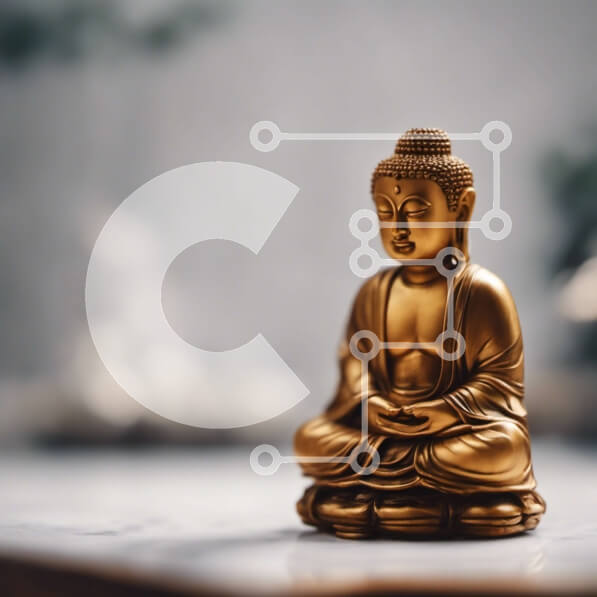 Intra Συλλεκτικό Ξύλινο Παζλ Plywood  4mm - Καθιστό άγαλμα του Βούδα σε χρυσό σε μαρμάρινη επιφάνεια Σε Ξύλινο Κουτί - Διαστάσεις Puzzle: 10x10 cm – 25 κομμάτια