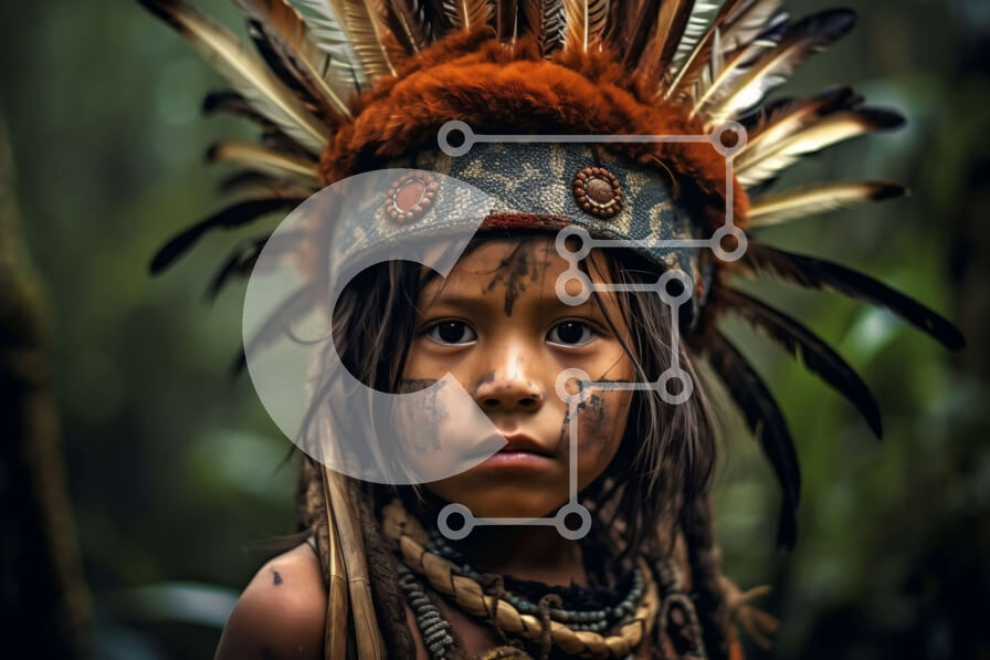 Intra Συλλεκτικό Ξύλινο Παζλ Plywood  4mm - Νεαρό αυτόχθονα αγόρι με παραδοσιακή ενδυμασία και κόμμωση Σε Ξύλινο Κουτί - Διαστάσεις Puzzle: 10x10 cm – 25 κομμάτια