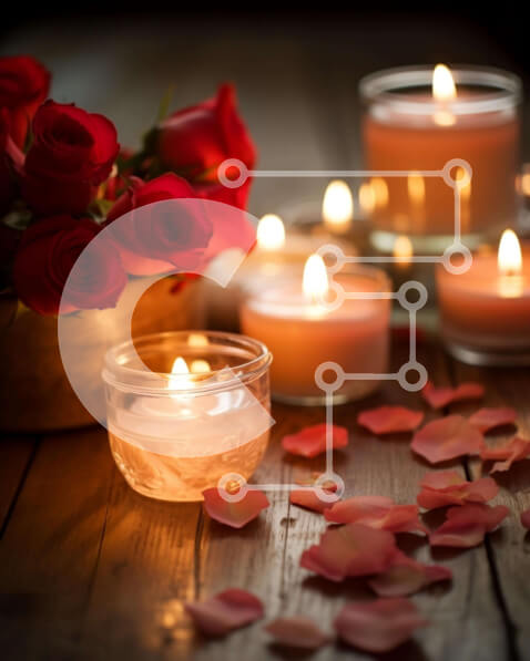 Intra Συλλεκτικό Ξύλινο Παζλ Plywood  4mm - Ρομαντικό δείπνο υπό το φως των κεριών σε ένα ξύλινο τραπέζι με κόκκινα τριαντάφυλλα Σε Ξύλινο Κουτί - Διαστάσεις Puzzle: 10x10 cm – 25 κομμάτια