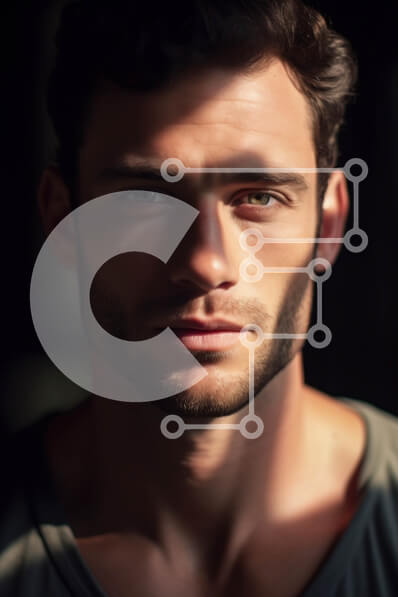 Intra Συλλεκτικό Ξύλινο Παζλ Plywood  4mm - Πορτρέτο ενός άνδρα με κοντά σκουρόχρωμα μαλλιά και τσιμπημένη γενειάδα Σε Ξύλινο Κουτί - Διαστάσεις Puzzle: 10x10 cm – 25 κομμάτια