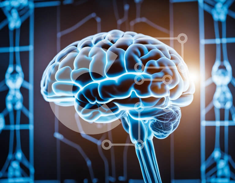 Intra Συλλεκτικό Ξύλινο Παζλ Plywood  4mm - Φωτισμένος ανθρώπινος εγκέφαλος στο μπλε φως Σε Ξύλινο Κουτί - Διαστάσεις Puzzle: 10x10 cm – 25 κομμάτια