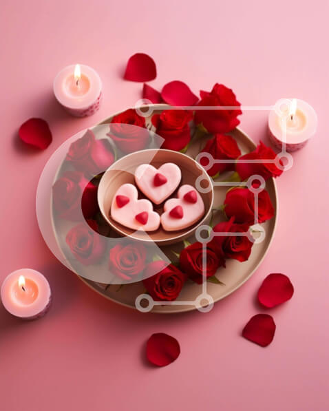 Intra Συλλεκτικό Ξύλινο Παζλ Plywood  4mm - Πιάτο του Αγίου Βαλεντίνου με κόκκινα τριαντάφυλλα, κεριά και μπισκότα σε σχήμα καρδιάς Σε Ξύλινο Κουτί - Διαστάσεις: 10x10 cm – 25 κομμάτια