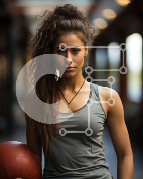 Intra Συλλεκτικό Ξύλινο Παζλ Plywood  4mm - Νεαρή γυναίκα που παίζει μπάσκετ στο κλειστό γήπεδο Σε Ξύλινο Κουτί - Διαστάσεις Puzzle: 10x10 cm – 25 κομμάτια