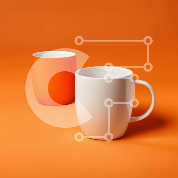 Intra Συλλεκτικό Ξύλινο Παζλ Plywood  4mm - Κομψές λευκές κούπες σε ζωντανό πορτοκαλί φόντο Σε Ξύλινο Κουτί - Διαστάσεις: 10x10 cm – 25 κομμάτια