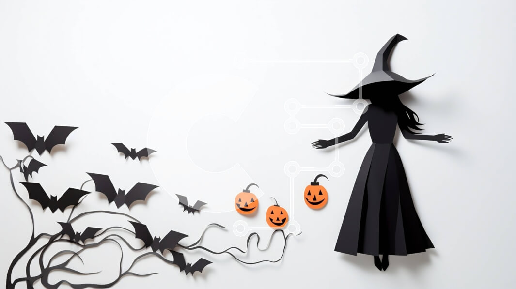 Intra Συλλεκτικό Ξύλινο Παζλ Plywood  4mm - Μαύρη και άσπρη χάρτινη μάγισσα με νυχτερίδες για το Halloween Σε Ξύλινο Κουτί - Διαστάσεις Puzzle: 10x10 cm – 25 κομμάτια