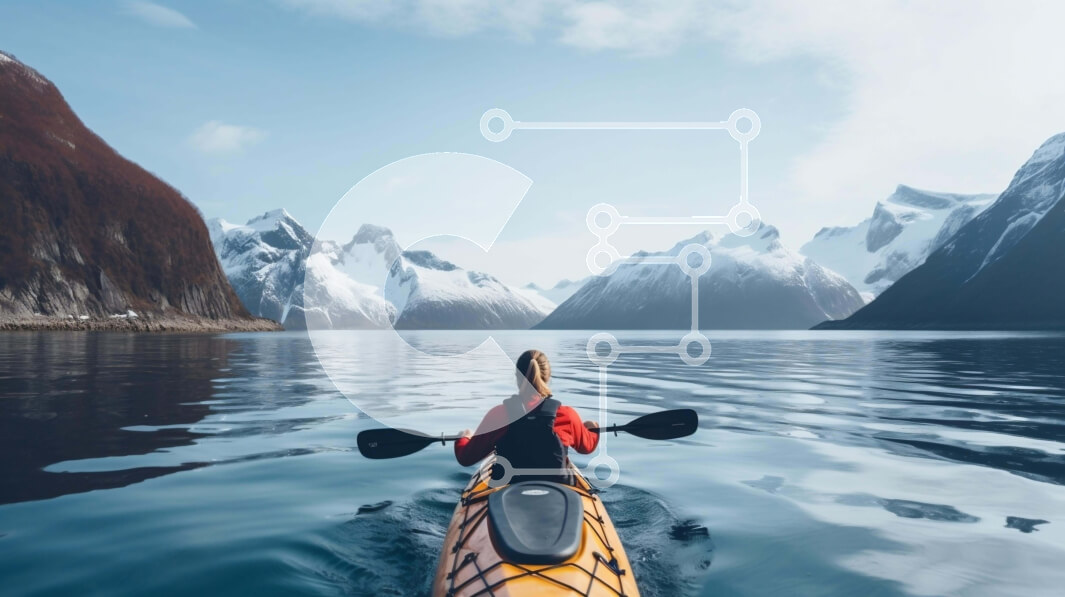 Intra Συλλεκτικό Ξύλινο Παζλ Plywood  4mm - Καγιάκ που απολαμβάνει τη γραφική ομορφιά των χιονισμένων βουνών Σε Ξύλινο Κουτί - Διαστάσεις: 10x10 cm – 25 κομμάτια