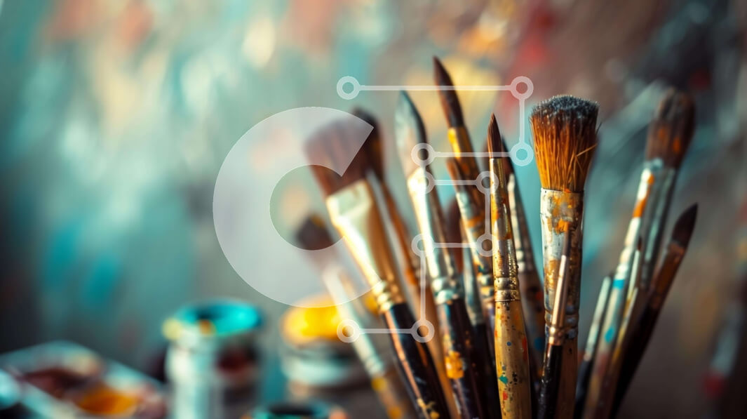 Intra Συλλεκτικό Ξύλινο Παζλ Plywood  4mm - Διάφορα πινέλα και κουτιά μπογιάς για καλλιτεχνικές δημιουργίες Σε Ξύλινο Κουτί - Διαστάσεις Puzzle: 10x10 cm – 25 κομμάτια