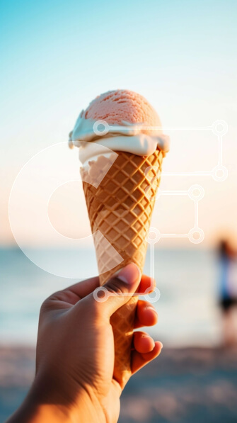 Intra Συλλεκτικό Ξύλινο Παζλ Plywood  4mm - Άτομο που κρατά ένα χωνάκι παγωτού στην παραλία στο ηλιοβασίλεμα Σε Ξύλινο Κουτί - Διαστάσεις Puzzle: 10x10 cm – 25 κομμάτια