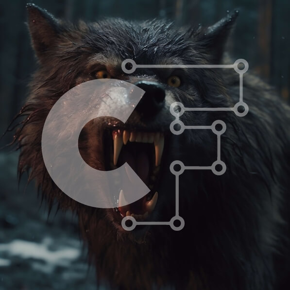 Intra Συλλεκτικό Ξύλινο Παζλ Plywood  4mm - Απειλητικός γκρίζος λύκος με λαμπερά κίτρινα μάτια στο σκοτεινό δάσος Σε Ξύλινο Κουτί - Διαστάσεις: 10x10 cm – 25 κομμάτια