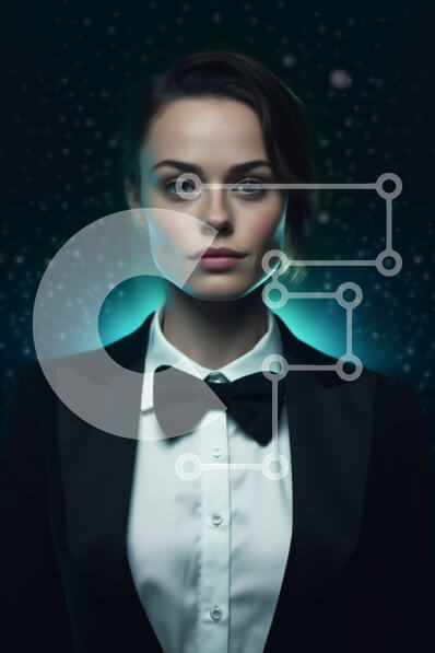 Intra Συλλεκτικό Ξύλινο Παζλ Plywood  4mm - Πορτρέτο μιας σοβαρής και κομψής γυναίκας με μαύρο κοστούμι και παπιγιόν Σε Ξύλινο Κουτί - Διαστάσεις Puzzle: 10x10 cm – 25 κομμάτια