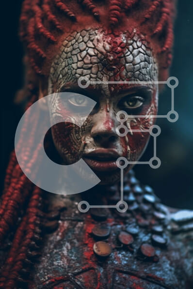 Intra Συλλεκτικό Ξύλινο Παζλ Plywood  4mm - Σκοτεινή και Μυστηριώδης Εικόνα Κοκκινομάλλης γυναίκας με μπογιά σώματος και τατουάζ Σε Ξύλινο Κουτί - Διαστάσεις Puzzle: 10x10 cm – 25 κομμάτια