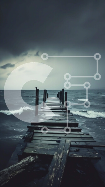 Σετ των 2 Intra Συλλεκτικό Ξύλινο Παζλ Plywood  4mm - Ξύλινη προβλήτα σε θυελλώδη καιρό δίπλα στον ωκεανό Σε Ξύλινο Κουτί - Διαστάσεις: 10x10 cm – 25 κομμάτια