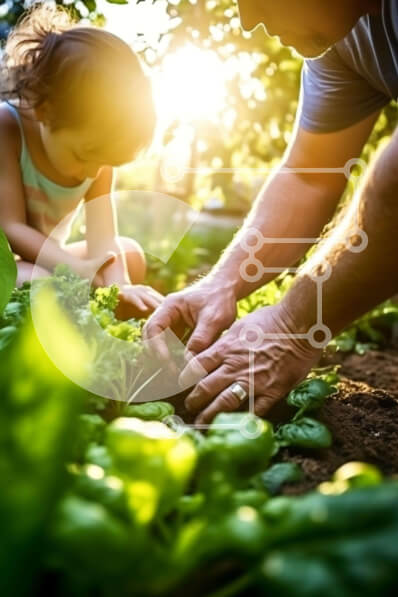 Σετ των 2 Intra Συλλεκτικό Ξύλινο Παζλ Plywood  4mm - Πατέρας και κόρη φυτεύουν λαχανικά στον κήπο Σε Ξύλινο Κουτί - Διαστάσεις: 10x10 cm – 25 κομμάτια