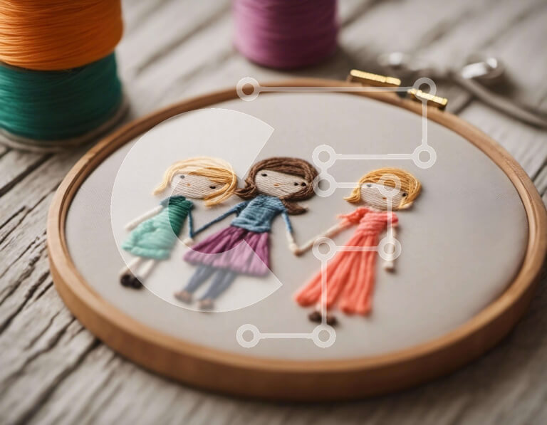 Intra Συλλεκτικό Ξύλινο Παζλ Plywood  4mm - Κέντημα τσέρκι με χειροποίητα πορτρέτα Σε Ξύλινο Κουτί - Διαστάσεις Puzzle: 10x10 cm – 25 κομμάτια