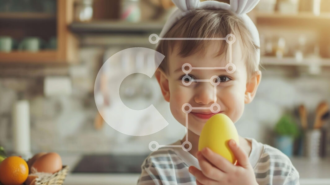 Intra Συλλεκτικό Ξύλινο Παζλ Plywood  4mm - Νεαρό αγόρι με τα αυτιά λαγουδάκι και το πασχαλινό αυγό στην κουζίνα Σε Ξύλινο Κουτί - Διαστάσεις: 10x10 cm – 25 κομμάτια