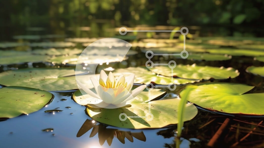 Intra Συλλεκτικό Ξύλινο Παζλ Plywood  4mm - Όμορφη εικόνα ενός λουλουδιού λευκού νούφαρου σε μια καθαρή λίμνη Σε Ξύλινο Κουτί - Διαστάσεις: 10x10 cm – 25 κομμάτια