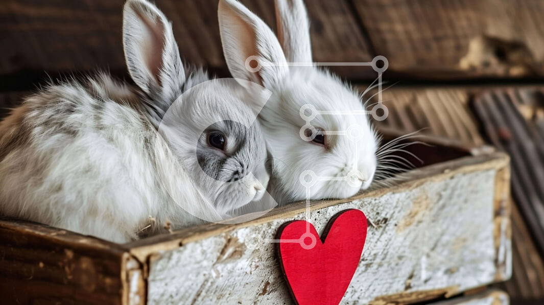 Intra Συλλεκτικό Ξύλινο Παζλ Plywood  4mm - Δύο κουνέλια που ξεκουράζονται σε ένα ξύλινο κουτί με αυτοκόλλητα σε σχήμα καρδιάς Σε Ξύλινο Κουτί - Διαστάσεις: 10x10 cm – 25 κομμάτια