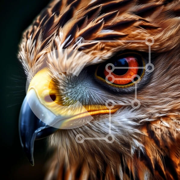 Intra Συλλεκτικό Ξύλινο Παζλ Plywood  4mm - Εκπληκτική κοντινή πλάνο του κεφαλιού ενός γερακιού με πορτοκαλί μάτια και αιχμηρά νύχια Σε Ξύλινο Κουτί - Διαστάσεις: 10x10 cm – 25 κομμάτια