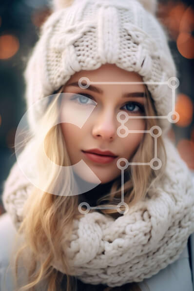 Intra Συλλεκτικό Ξύλινο Παζλ Plywood  4mm - Όμορφη νεαρή γυναίκα με λευκό πλεκτό καπέλο, κασκόλ και γάντια Σε Ξύλινο Κουτί - Διαστάσεις Puzzle: 10x10 cm – 25 κομμάτια